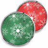 SnapAccents holiday snap jewelry buttons featuring red and green backgrounds with white and dark snowflake patterns, round metal snap charms for interchangeable bracelets and accessories, festive Christmas-themed snap jewelry pieces.