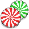 SnapAccents holiday snap jewelry buttons featuring red and white and green and white peppermint swirl designs, round metal snap charms, festive Christmas accessories, decorative interchangeable jewelry pieces on cozy knit background.