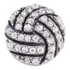 round snap jewelry charm with a volleyball design covered in clear rhinestones and black detailing