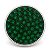 round snap jewelry charm covered in multiple dark green faceted rhinestones with a silver metal edge