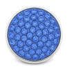round snap jewelry charm with a silver metal edge and a surface fully covered in light blue rhinestones