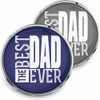 Best Dad Ever snap jewelry charm set by SnapAccents, round interchangeable snap buttons with bold white text on navy and gray backgrounds, perfect gift for Father's Day or dad appreciation, stylish and customizable accessory for snap jewelry lovers.