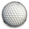 SnapAccents round snap jewelry charm featuring a detailed golf ball design with textured dimples, polished silver-tone metal frame, interchangeable accessory for snap bracelets, necklaces, and customizable jewelry gifts for golf enthusiasts.