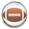 SnapAccents round snap jewelry charm featuring a detailed American football design with brown textured surface, white laces, and stripes, set in a shiny silver metal frame, perfect for sports fans and football-themed accessories.