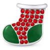 Christmas stocking snap jewelry charm with green enamel toe and heel and red rhinestones on the body