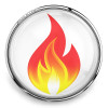 SnapAccents round snap jewelry charm featuring vibrant red, orange, and yellow flame design, interchangeable decorative accessory for bracelets and necklaces, high-quality metal frame with clear protective cover, trendy fire symbol snap button for customizable fashion jewelry.