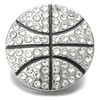 silver basketball snap jewelry charm covered with clear rhinestones arranged to mimic basketball lines