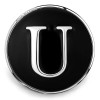 Black SnapAccents snap jewelry charm with silver letter U, round metal design, interchangeable accessory for bracelets and necklaces, stylish personalized initial snap button.