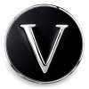Black and silver SnapAccents snap jewelry charm featuring a bold silver letter V on a glossy black circular background, perfect for customizable snap bracelets, necklaces, and accessories.