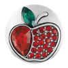 SnapAccents snap jewelry charm featuring a silver apple design with vibrant red rhinestones and a large teardrop-shaped red gem, accented by a green leaf gem, perfect for customizable snap bracelets, necklaces, and accessories.