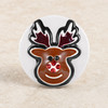 snap jewelry charm with a white enamel background featuring a reindeer face with black and red rhinestone eyes, red rhinestone nose, and dark red and black antlers