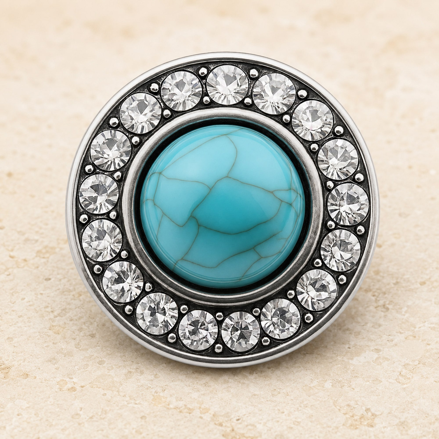Turquoise snap jewelry charm button - Rhinestone Pearl Snap