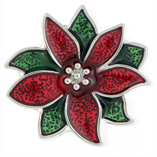 Poinsettia Flower Enamel Snap - Red, Green