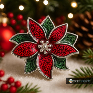 Poinsettia Flower Enamel Snap - Red, Green