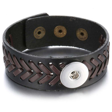 Custom Snap Jewelry Leather Weave 1 Snap Bracelet - Black / Brown Ginger Charm Magnolia Vine Button by SnapAccents