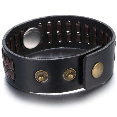 Custom Snap Jewelry Leather Weave 1 Snap Bracelet - Black / Brown Ginger Charm Magnolia Vine Button by SnapAccents