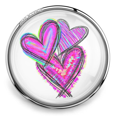 Custom Snap Jewelry 3 Heart Sketch Snap - Pink / Purple Ginger Charm Magnolia Vine Button by SnapAccents
