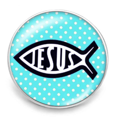 Jesus Fish Snap - Blue personalized ginger snap jewelry charm button by SnapAccents