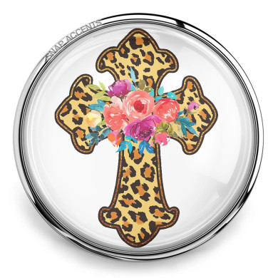 Custom Snap Jewelry Cross Snap - Leopard Print Floral Ginger Charm Magnolia Vine Button by SnapAccents