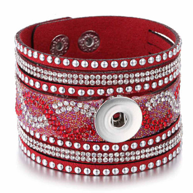 Custom Snap Jewelry Rhinestone Wide Cuff 1 Snap Bracelet - Red Ginger Charm Magnolia Vine Button by SnapAccents
