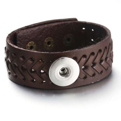 Custom Snap Jewelry Leather Weave 1 Snap Bracelet - Brown Ginger Charm Magnolia Vine Button by SnapAccents