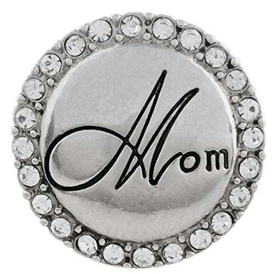Custom Snap Jewelry Mom Script Rhinestone Snap - Silver Ginger Charm Magnolia Vine Button by SnapAccents