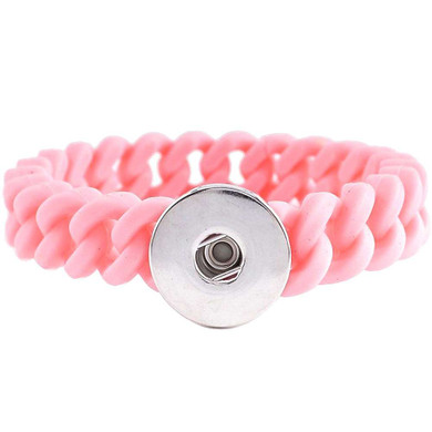 Custom Snap Jewelry Silicone Stretch 1 Snap Bracelet - Thin Pink Ginger Charm Magnolia Vine Button by SnapAccents