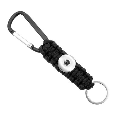Custom Snap Jewelry Paracord Carabiner Snap Keychain - Black Ginger Charm Magnolia Vine Button by SnapAccents