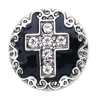 Custom Snap Jewelry Cross Snap - Rhinestone Black Scroll Ginger Charm Magnolia Vine Button by SnapAccents
