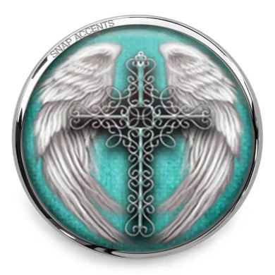 Custom Snap Jewelry Cross Snap - Winged Cross - Turquoise Ginger Charm Magnolia Vine Button by SnapAccents