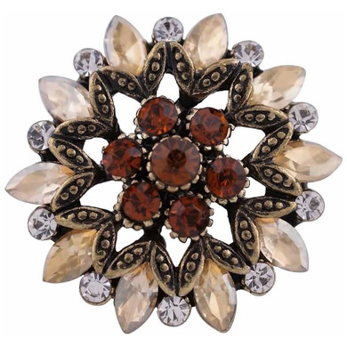 Custom Snap Jewelry Marquise Rhinestone Flower Snap - Brown Ginger Charm Magnolia Vine Button by SnapAccents