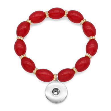 Custom Snap Jewelry Oval Stretch Bead Snap Bracelet - Red Ginger Charm Magnolia Vine Button by SnapAccents