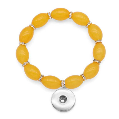 Custom Snap Jewelry Oval Stretch Bead Snap Bracelet - Yellow Ginger Charm Magnolia Vine Button by SnapAccents