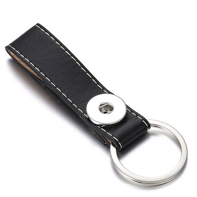 Custom Snap Jewelry Leather Loop 1 Snap Keychain - Solid Black Ginger Charm Magnolia Vine Button by SnapAccents