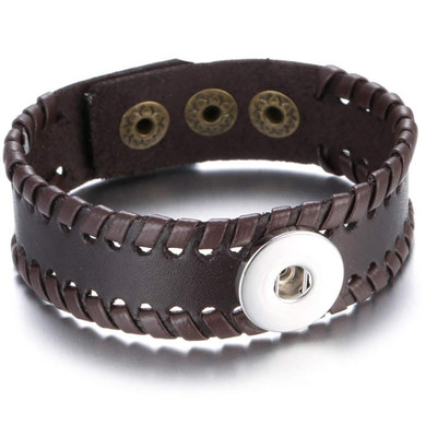 Custom Snap Jewelry Leather Knit 1 Snap Bracelet - Brown Ginger Charm Magnolia Vine Button by SnapAccents
