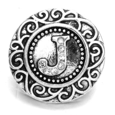 Custom Snap Jewelry Rhinestone Monogram Letter Snap - J Ginger Charm Magnolia Vine Button by SnapAccents