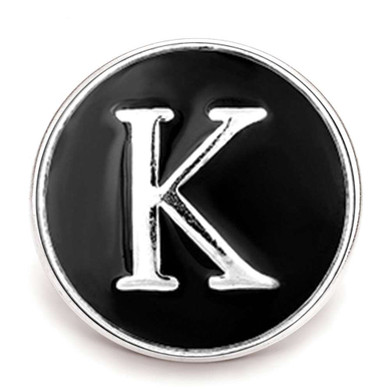 Custom Snap Jewelry Black Enamel Monogram Letter Snap - K Ginger Charm Magnolia Vine Button by SnapAccents