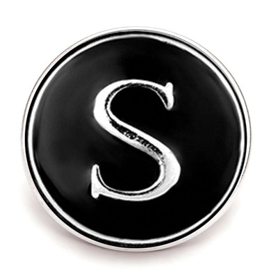 Custom Snap Jewelry Black Enamel Monogram Letter Snap - S Ginger Charm Magnolia Vine Button by SnapAccents