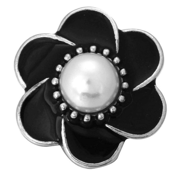 Custom Snap Jewelry Simple Pearl Flower Snap - Black Ginger Charm Magnolia Vine Button by SnapAccents