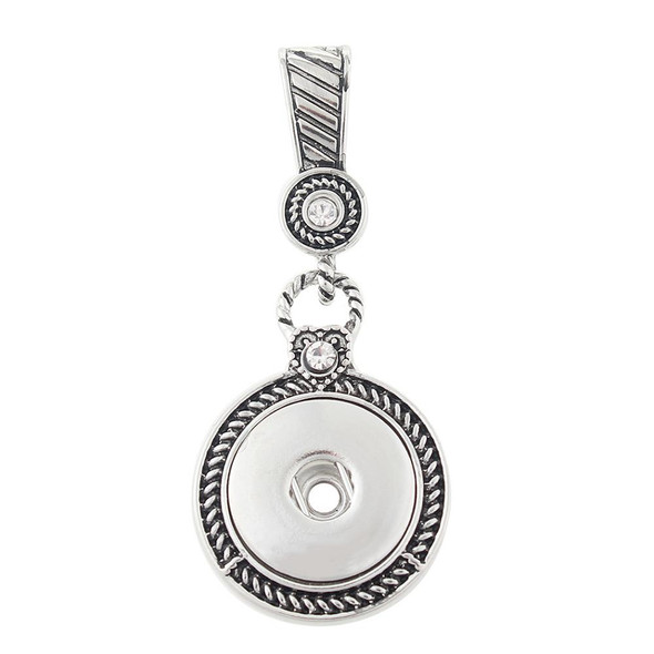 Silver-tone SnapAccents snap jewelry pendant with intricate rope and twisted detailing, featuring a central snap button holder and decorative clear rhinestones, designed for interchangeable snap charms, perfect for customizable fashion accessories.