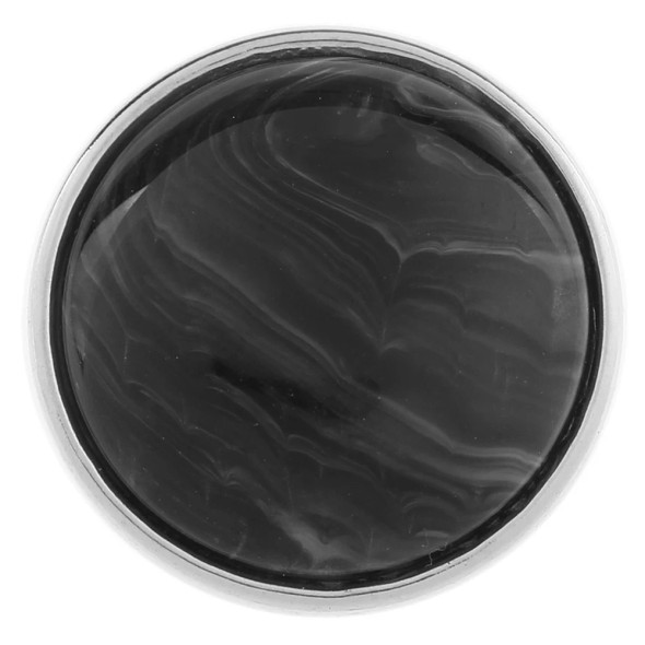 Black agate stone snap charm with natural wavy banding pattern, round shape, polished finish, SnapAccents interchangeable jewelry accessory for bracelets and necklaces.