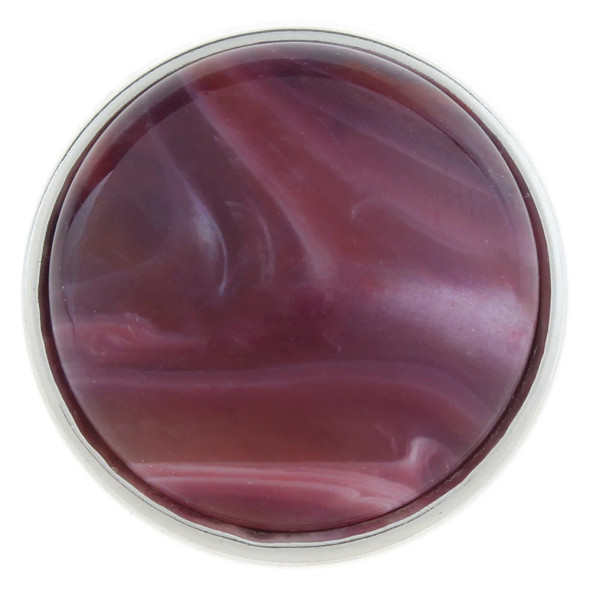 Round SnapAccents snap jewelry charm with a glossy, marbled deep purple and mauve resin design, perfect for interchangeable snap bracelets, necklaces, and accessories.