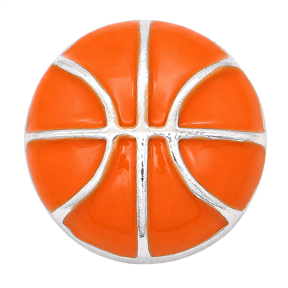 18MM snap jewelry charm shaped like a basketball with vibrant orange enamel and silver lines detailing the panels
