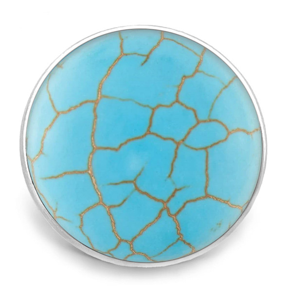 18mm snap jewelry charm featuring a turquoise pearl design with brown vein patterns in a round silver-tone setting