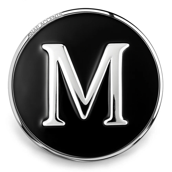 Custom Snap Jewelry Black Enamel Monogram Letter Snap - M Ginger Charm Magnolia Vine Button by SnapAccents
