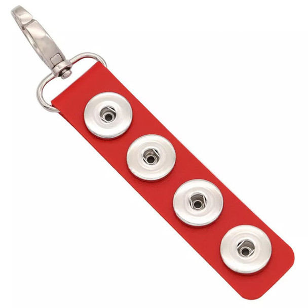 Red leather snap jewelry keychain with four silver snap holders and a metal clasp