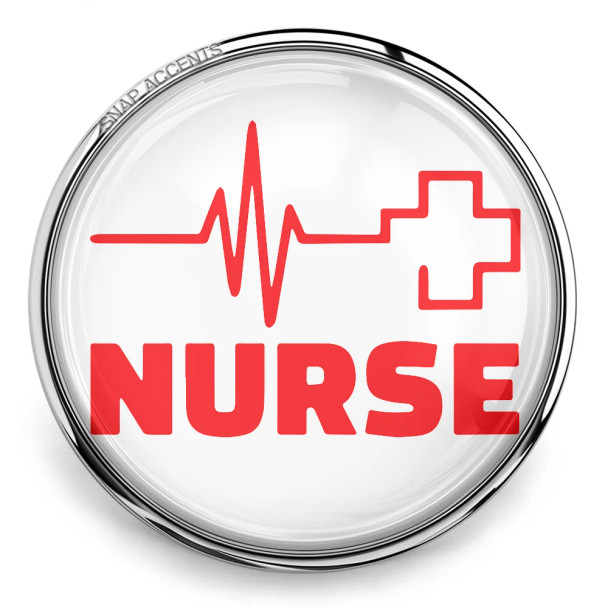 SnapAccents nurse snap jewelry charm with red heartbeat line and medical cross design, perfect for healthcare professionals, nurse gifts, and medical accessories.