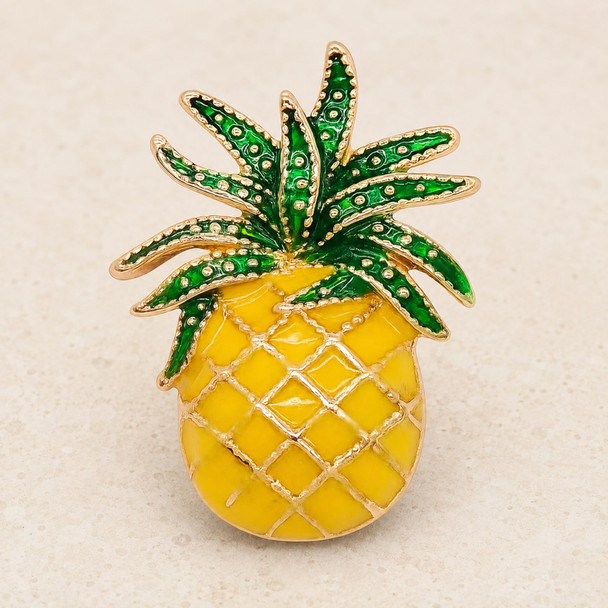 yellow and green enamel pineapple snap jewelry charm with gold-tone detailing and textured leaves
