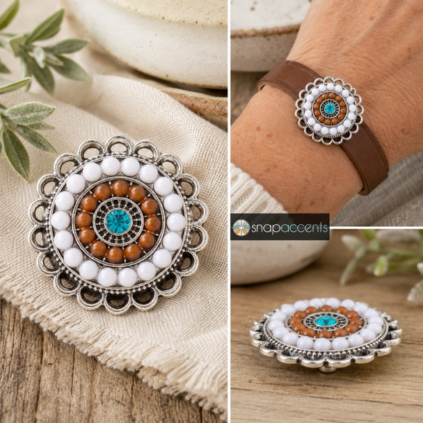 Bead Snap (White, Brown, Aqua), alternate product view by SnapAccents