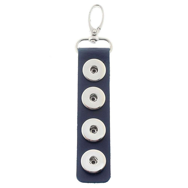 Leather snap keychain with four silver snap buttons and a silver lobster clasp, customizable snap jewelry accessory for interchangeable decorative snaps, stylish and functional key holder for personalized fashion.